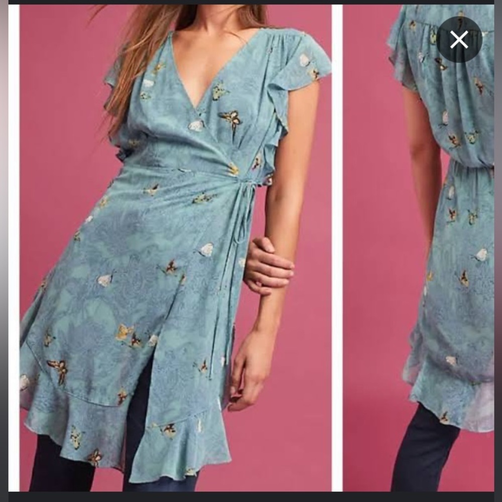Anthropologie Feather Bone Women’s Osuna Wrap Dress Blue Butterfly Medium